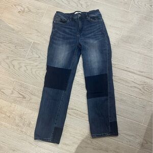 🩷 find two toned patch medium wash blue straight jeans